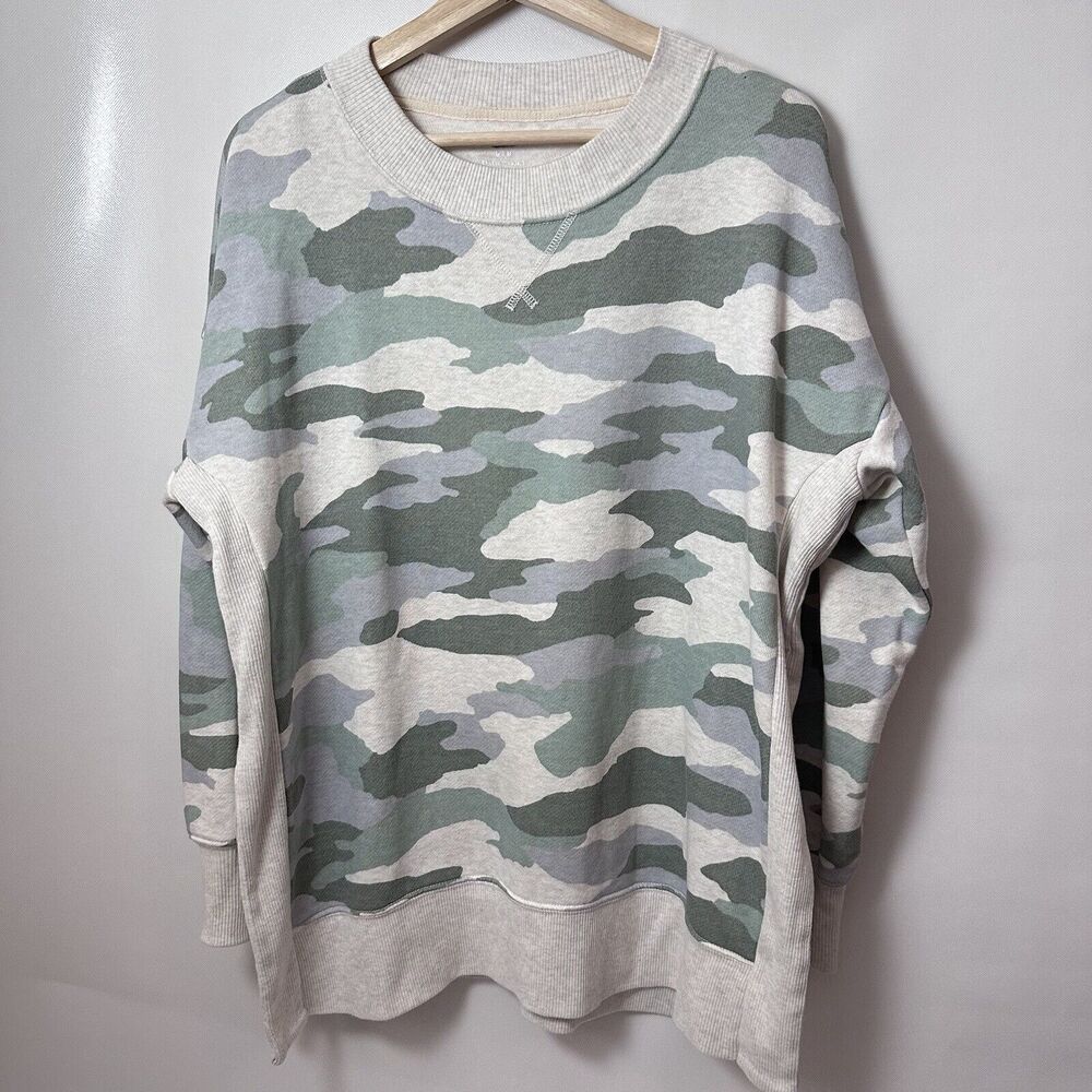 Aerie Sweatshirt Womens Medium Large Good Vibes Camo Pullover Casual Lounge Cute
